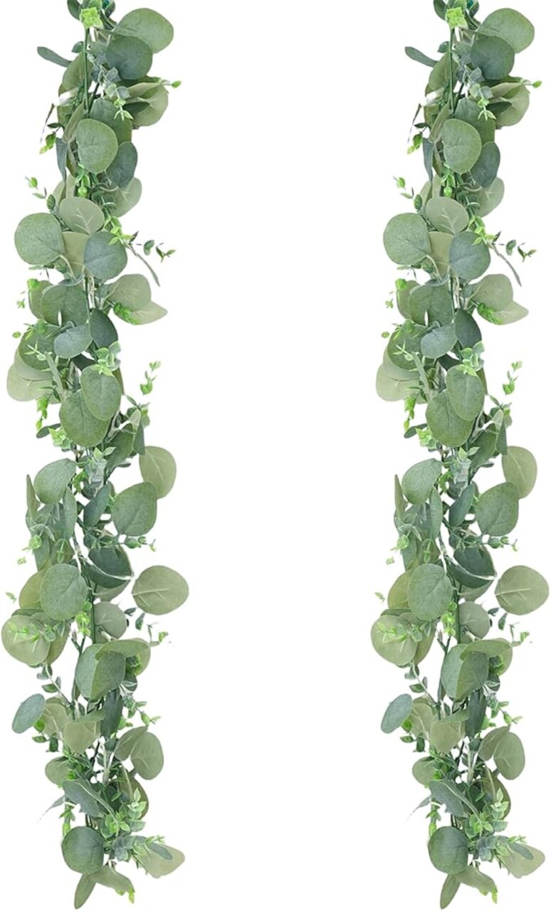 2 Pcs 6 ft Artificial Eucalyptus Garland Greenery Faux Eucalyptus Garland Plant Fake Silver Dollar Eucalyptus Leaves Hanging Vines Suitable for Wedding Arch Party Table Family Wall Decor